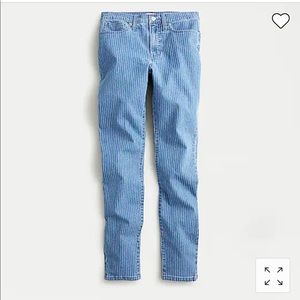 J Crew 9” high-rise toothpick Jean in pinstripe